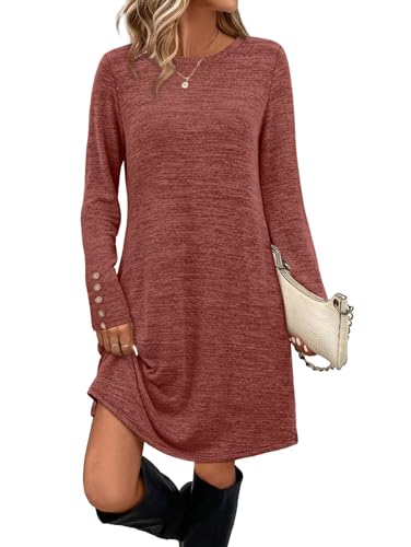 OFEEFAN Fall Dresses Long Sleeve Dress Tunic Sweater Dress with