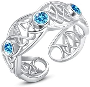 ZIPPICE Celtic Ring 925 Sterling Silver 12 Birthstone Ring Adjustable Engagement Ring Boho Rings for Women Jewellery Birthday Gifts for Women