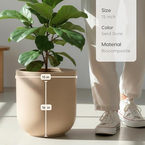 Image of Eha Earth Friendly Roto Bloom Big Planters for Home Decor | 15 inch, Pack of 1 | Plant Pot Made with Rice Husk | UV Protected Pot for Plant | Pots & Planters Big Size | Dune