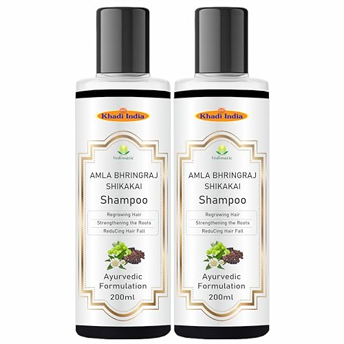 Image of Khadi Vedimatic Amla Reetha Shikakai Bhringraj SLS-Paraben free Ayurvedic Shampoo Anti Dandruff 100% Pure & Natural (Pack Of 2, Amla Bhringraj Shikakai)