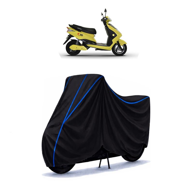 Image of Scooty Cover Water Resistant for Okhi 90 | Universal Scooter & Bike Cover | Heavy Duty UV Protection | Dust, Rain & Scratch Protection | Elastic Fit All Weather Indoor Outdoor | Black with Blue Piping