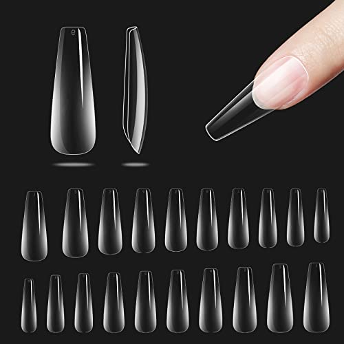 Beetles Gel Tips Refill Pack Coffin Long Shape, 200Pcs No.6 Separate Size Pre-Shaped Clear Full Cover False Nails, Easy Nail Extensions Acrylic Nails False Press On Nail Tips Fast Nails Art Uv Led Lamp Easy Diy Acrylic Nail Kit #TOP29