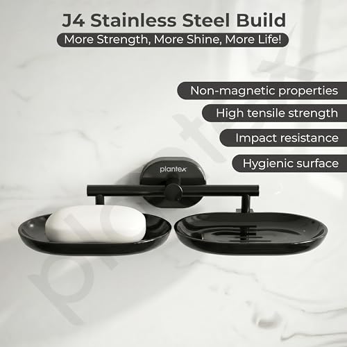 Image of Plantex J4 Stainless Steel Double Soap Dish for Bathroom /Soap Holder for Bathroom /Wall Mounted Soap Holder /Bathroom Accessories (PVD Black Finish) Onix