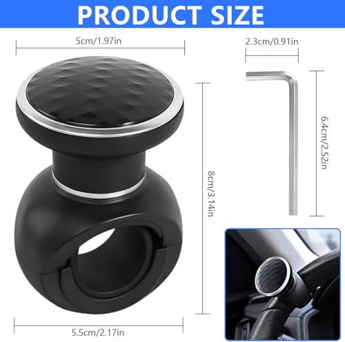 Image of Eliane Universal Car Steering Wheel Power Knob 360 Rotation Spinner Ball Handle | Non-Slip ABS Grip | 360 Degree Steering Booster for Cars, Trucks, Tractors - Black