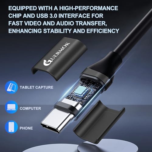 Guermok Placa de captura de vídeo USB 3.0 com PD 100W carregamento rápido 1080p 60FPS HDMI para USB-