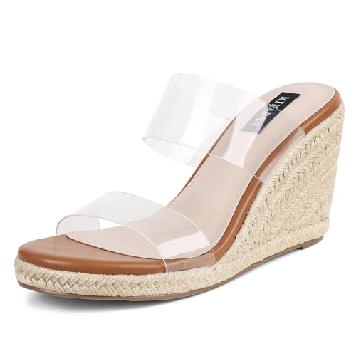 mikarka Slip On Wedge Sandals for Women Open Toe Espadrilles Platform Slides Dressy High Heel Beach Summer Sandal Comfortable Wedges Shoe Mules