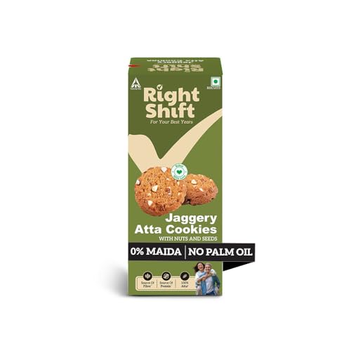 Image of Right Shift Jaggery Atta Cookies, 120g| No Palm oil, Made with Butter | 0% Maida, Refined Sugar| With Goodness of 6 Nuts & Seeds| Anytime Snack