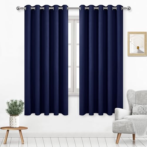 Image of DWCN Blackout Curtains for Bedroom Extra Wide 60 inch x 63 inch 2 Panels Navy Blue