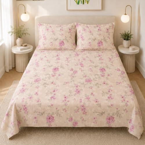 Image of LANE LINEN Symphony 100% Cotton 144TC Double Bedsheet Set, 3 Piece, Printed