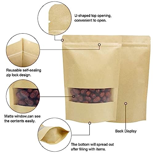 Image of ESKO Stand Up Ziplock Pouch - Reusable, Airtight Kraft Paper Storage Pouch(Brown)| 16X26 Cm(Pack Of 50)