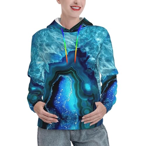 Sweat-shirt femme turquoise pull à capuche extensible imprimé doux