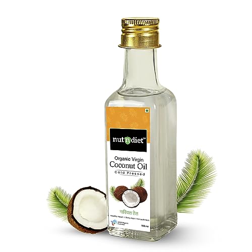 nutndiet Extra Virgin Coconut Oil Cold Pressed, Pure Organic Coconut Oil For Baby Massage, Hair Care, Skin Care And Cooking, Glass Bottle 100ml