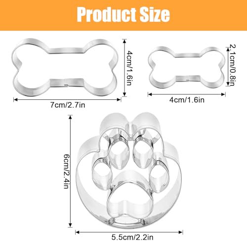TIESOME 3 Stück Ausstechformen Knochen,Keksausstecher aus Edelstahl Pfote Plätzchen Ausstecher Hundepfote Präge Ausstecher Cookie Cutter Set für Hunde-Kekse oder Leckerlis Backen Basteln