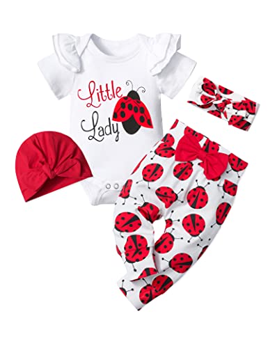 Image of TyeSmo Infant Newborn Baby Girl Clothes Baby Girl Outfits For All Seasons Long Sleeve Snap Romper Pant Sets With Headband