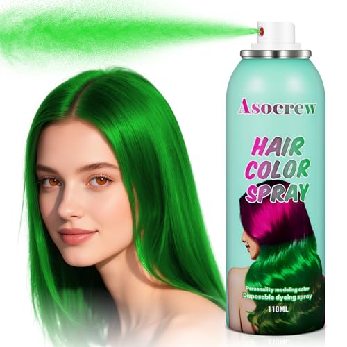 Image of Green Hair Spray,Hair Color Spray Dye,Grey Temporary Hair Color Dye for Kids Women Men,Hairspray Color Pomades,Washable Color HairSpray for Party, Cosplay,Halloween,Christmas. (Green)