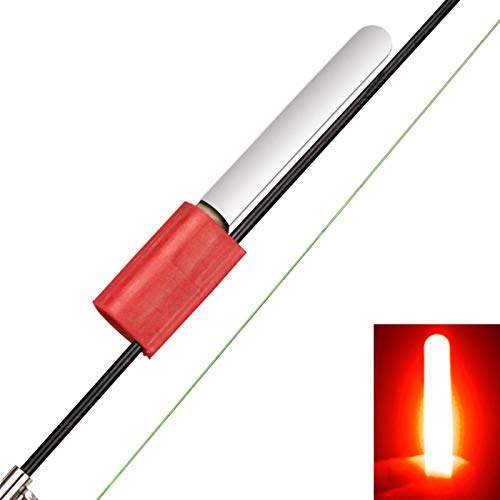 Denpetec Fishing Rod Light Stick,Fishing Glow Sticks,Fishing Rod Floats Glow Sticks,Fishing Rod Clip-On Night Fishing Light,Fishing Accessories(Battery Included)(Red,Size:1pc)