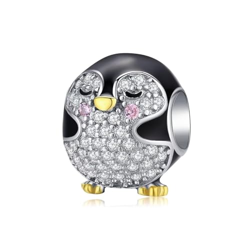Qings Perlina con ciondoli a forma di pinguino carino 925 sterline d'argento Ciondolo con elemento animale adorabile per realizzare collane e bracciali