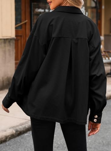 EVALESS Womens Corduroy Jackets Fashion Long Sleeve Button Down Shacket Shirt Jacket with Pockets Fall Outfits 20242