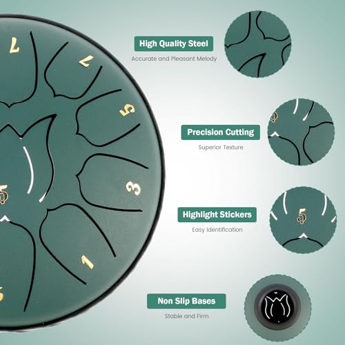 Steel Tongue Drum 11 Notas 6 Pulgadas Verde miniatura 4