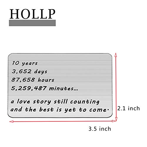 HOLLP for Husband Wallet Love Note Card Wedding 10 Years Anniversary Engraved Wallet Insert Gift for Anniversary, Deployment, Boyfriend, Husband (10 Years) - Image 6