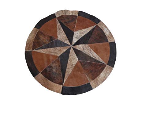 TOM TOM COWHIDES Rug, Dark Brown Leather, Star Patchwork Round Area 40", for Decorating Bedrooms, Dining Rooms, and Living Rooms