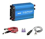 DC 12V to AC120V Pure sine Wave Power Inverter 300W with Dual sockets Output and DC 5V 2Amp USB Output. Ideal for Most Small Power appliances. (300W) Blue