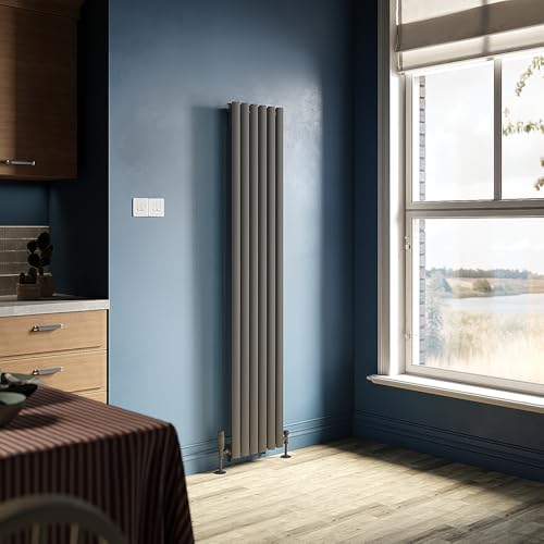 Image of ZANOFIRA 1800 x 360mm Vertical Anthracite Designer Radiator Single Oval Column Tube Modern Central Heating Panel for Living Room Kitchen Bathroom Radiators Rad