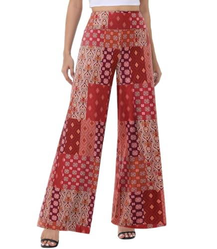 Image of ZOOSIXX Palazzo Wide Leg Pants for Women - High Waist Casual Beach Lounge Pants Loose Flowy Pants Stretchy Trousers