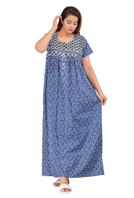 Image of Women Flower Printed Casual Wear Cotton Nighty - Gown-MFNT5014