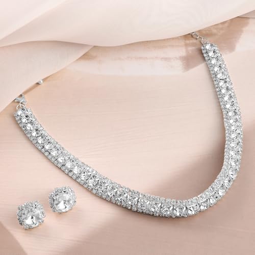 Image of Rubans Crystal Necklace Set Stylish Jewellery Gift for Women & Girls