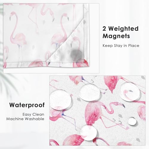 Culudea NCM24040905-DLBYL-7174 No Hook Pink Flamingos Shower Curtain With Snap In Liner Grey Polka Dots Tropical Bath Curtain Bathroom Set thumb #6