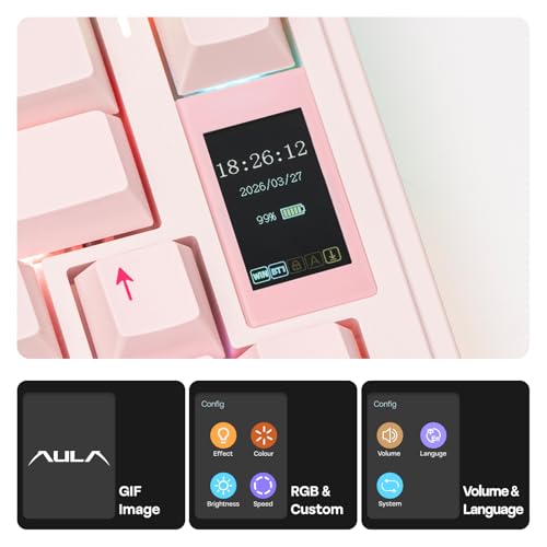 Image of EPOMAKER X Aula EA75 MAX 75% Wireless Gaming Keyboard with Screen & Rotary Knob, Hot Swap, PBT Keycaps, Creamy Gasket, RGB Mechanical Keyboard, US Layout (Pink, Reaper Switch)