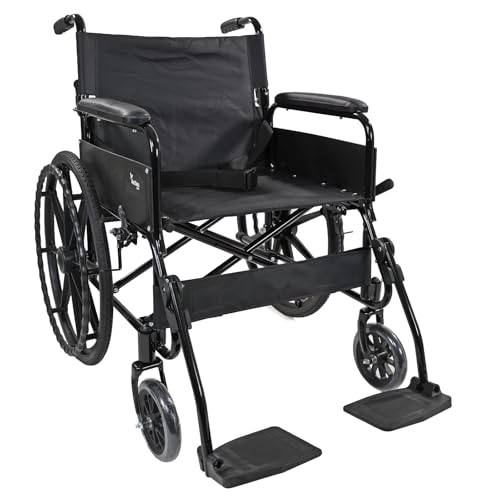 Actiasgear Folding Self Propelled Wheelchair Lightweight Mobility Chair with Mag Wheels Armrests Footrests & Seat Belt | 20 Seat Width (VAT Exempt Eligible Customers)