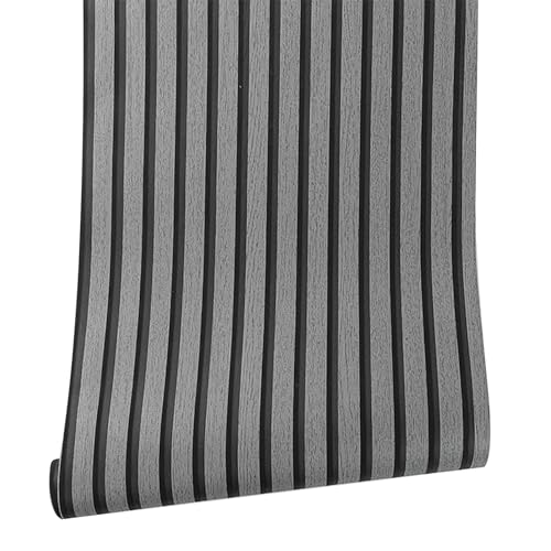 Beswitory 3D Effect Black and Grey Wood Slat Wallpaper Grey Wood Effect Wallpaper Wall Panel Feature Textured Wallpapers for Bedroom Adults Hallway and Stairs Retro Feature Wall