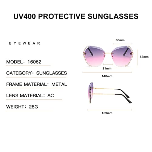 PALAY® UV400 Protective Sunglasses for Women Stylish with Storage Box Glasses Cloth, Rimless Diamond Cutting Lens Women… - Image 3
