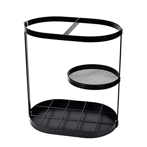 Black Metal Umbrella Stand Rack, Assembled Umbrella Storage Holder, Bucket Shelf Freestanding Entryway Base Drip Tray Long & Short Folding Umbrella For Home Office #TOP1