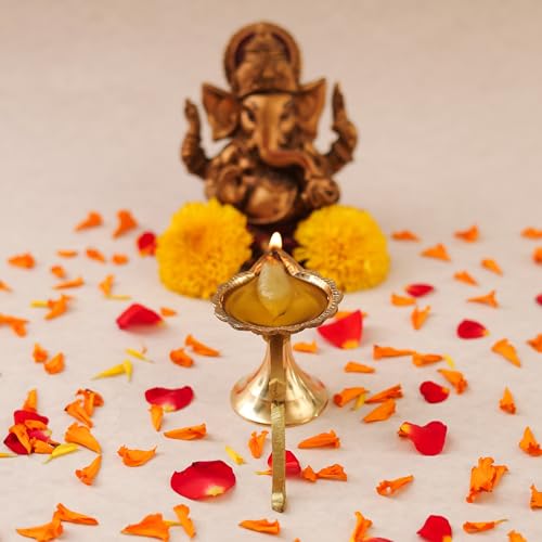 Image of Klassic Pure Brass 4 Inch Small Arti Diya for Puja | Traditional Deepak for Home Temple Mandir & Daily Pooja | Decorative Brass Oil Lamp for Diwali Gifting & Festive Decor | Pack of 1