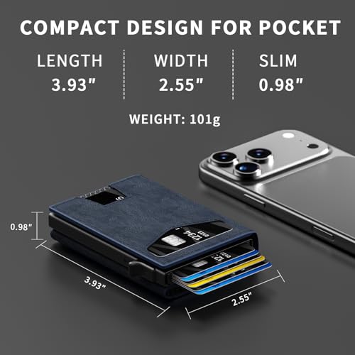 KISUEDZP Men’s Wallet with RFID Blocking | Tri-Fold Front Pocket Design | 12 Card Slots, 2 ID Windows & Cash Slot | Aluminum Card Ejector | Durable & Lightweight Men’s Accessories (blue) — view 3