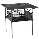 Outsunny Mesa de Camping Plegable Mesa de Picnic con Espacio Almacenaje de Malla y Bolsa de Transporte para Jardín Patio Exterior 70x70x69 cm Negro