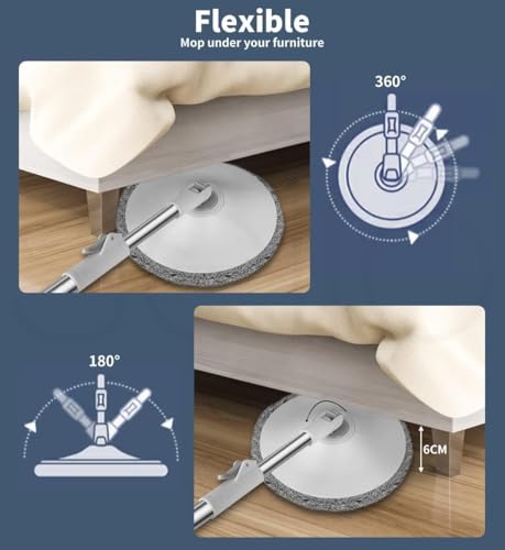 Image of Spin Mop Bucket System, Deluxe 360 Spinning Mop Bucket, Floor Cleaning Mop, Bucket Mop Floor Cleaner for All Floor Types,Spin Mop for Home with Bucket,White