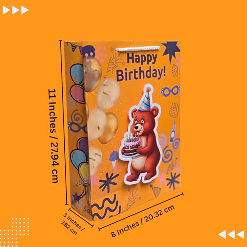Image of TASCHE 3D Bear pop up Gift Bags for Return Gifts | Pop-Out Paper Bags for Kids Birthday, Baby Shower, Party Favors | 11x8x3 Inches (BALLOON BUDDY, Pack Of 60)