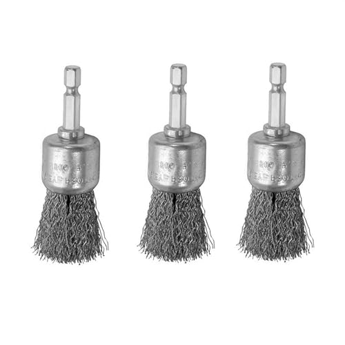 Image of Abrasive Wire Brush for Drill - 1 Inch Drill Wire Pen Brush Set with 1 /4 Inch Hex Shank - Stainless Steel Crimped Carbon Steel Brush for Rust,Cleaning,Deburring,Removing Paint-3pcs