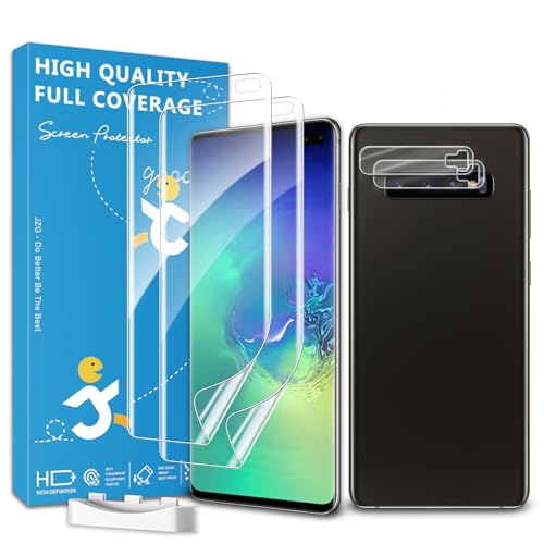 JZG 2 Pack for Samsung S10 Plus Screen Protector [Soft Film], 2 Pack Camera Lens Protector, Fingerprint Unlock, Curved Edge Coverage, Anti-Scratch, Easy Installation