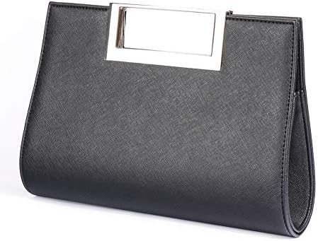 WALLYN'S Clutch Purse for Women Evening Party Metal Grip Cut it out Handbag with Shoulder Chain Strap, Black, Large