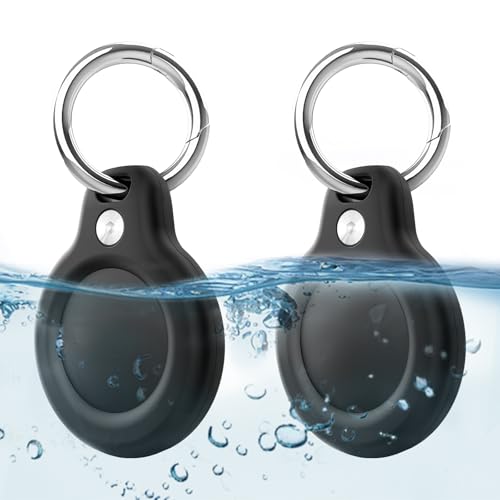 LETREEN Air Tag Anhänger - 2er Pack wasserdichte Air Tag Hülle mit Schlüsselanhänger für Apple Air Tag - Schwarz