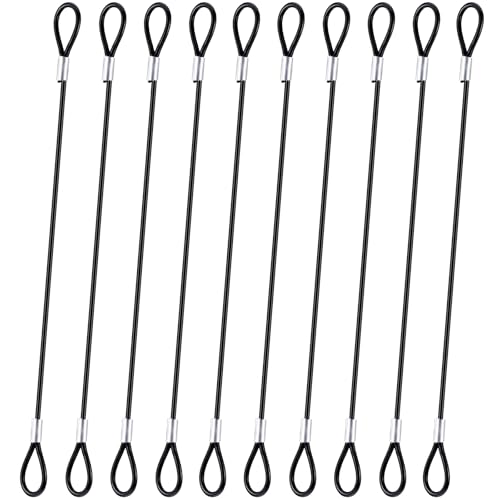 10Pcs Safety Cable Lock, Vinyl Coated Stainless Steel 2mm Cable with Loops 12 Inch Wire Rope Lanyard Security Rope Luggage Lock Safety Wire Loop for Outdoor Gates, Bikes, Luggage (Black)
