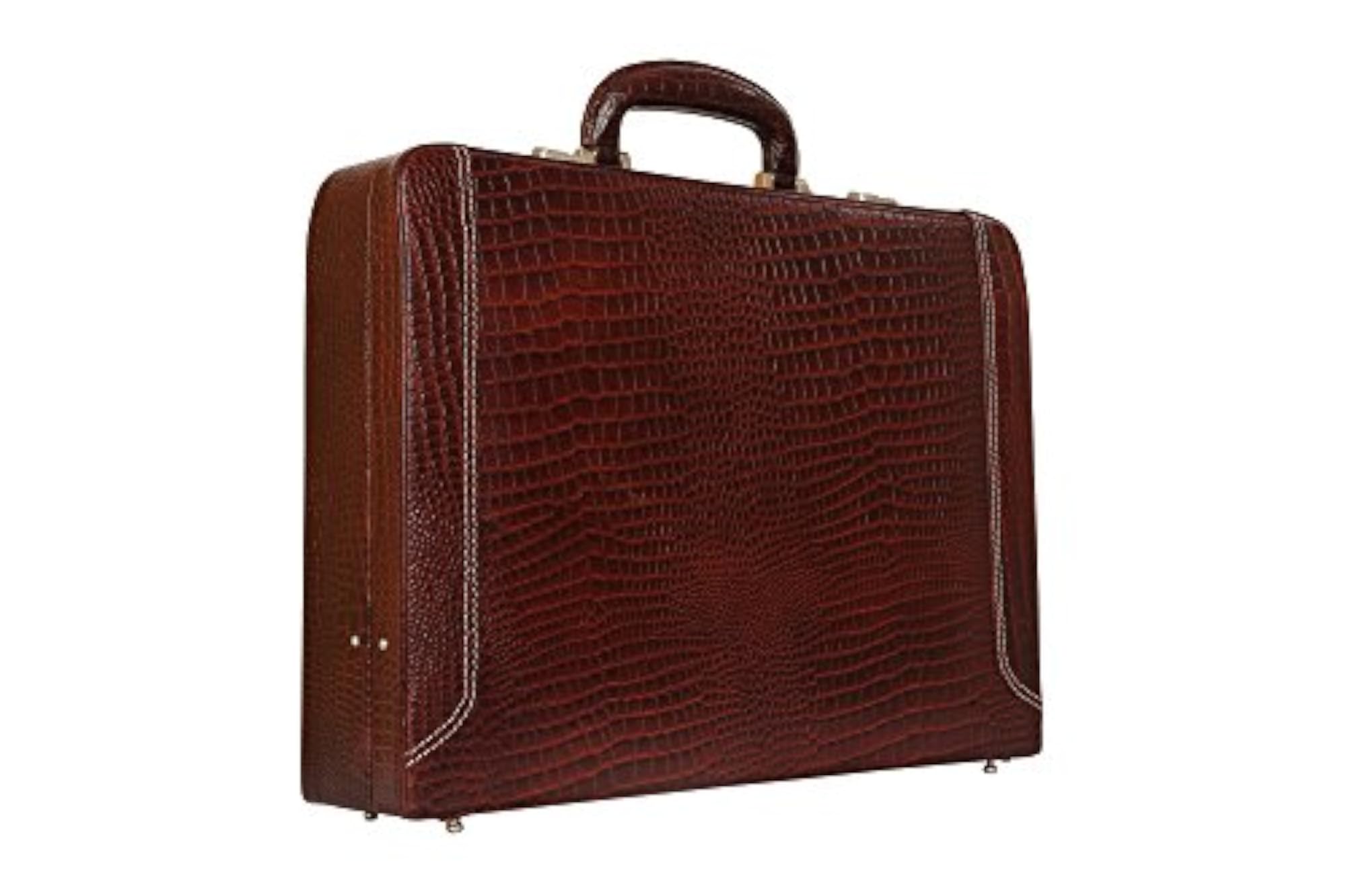 Luxurious Genuine Leather Attache Case Briefcase, Coffee-Brown