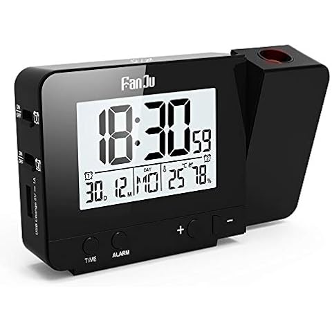 FanJu FJ3531B Digital Projektionswecker mit Temperatur und Zeit-Projektion/USB-Anschluss/Innentemperatur und Luftfeuchtigkeit/DCF automatische Zeitanpassung/Kalender Cover