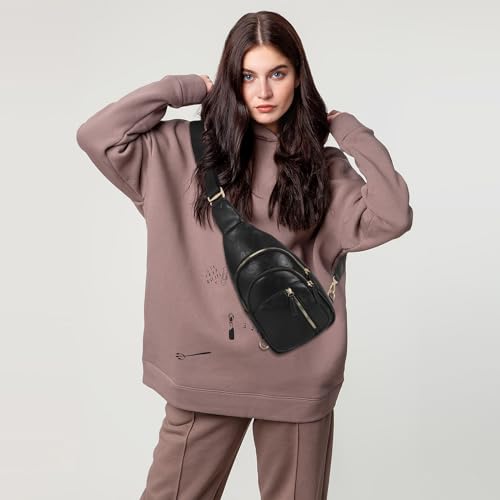 Image of SUOSDEY Sling Bags for Women Crossbody Leather Sling Backpack Chest Bag Shoulder Bags for Casual Traveling Hiking Cycling