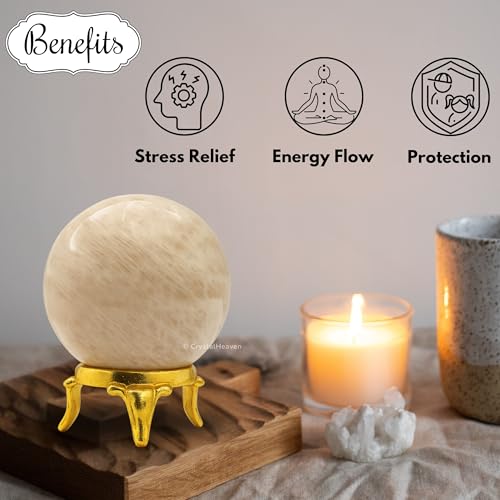 Image of Certified Cream Moonstone Crystal Ball for Meditation - Premium Crystal Vastu Items for Home and Feng Shui Items for Good Luck - Ideal for Pooja Supplies and Spiritual Practices (1.5 inch Inch)